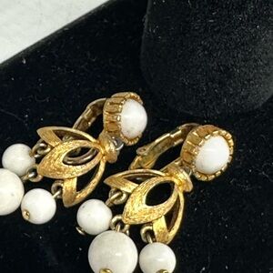 Vintage Kramar Elegant Gold and White Clip-On Earrings